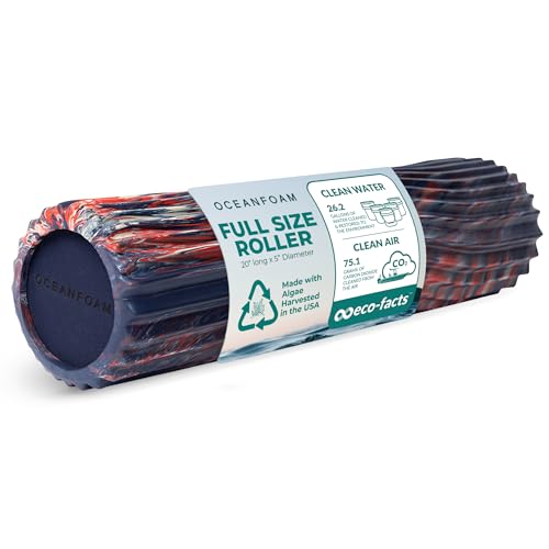 Tidal Roller - Red, Dark Navy & Natural Marbled - Muscle Massage Foam Roller for Back Pain & Stretching - Firm & Ergonomic Wide Wave Textured - Yoga, Athletics, Wellness - Full Size 20" x 5" - color: Red, Dark Navy & Natural Marbled