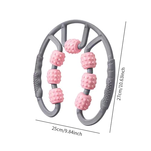 Qianly Muscle Roller for Legs Portable 7 Wheel Massage Roller Body Massager with Ergonomic Handles Manual Fitness Equipment for Home, Gray and Pink - color: Gray and Pink
