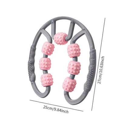 Qianly Muscle Roller for Legs Portable 7 Wheel Massage Roller Body Massager with Ergonomic Handles Manual Fitness Equipment for Home, Gray and Pink - color: Gray and Pink