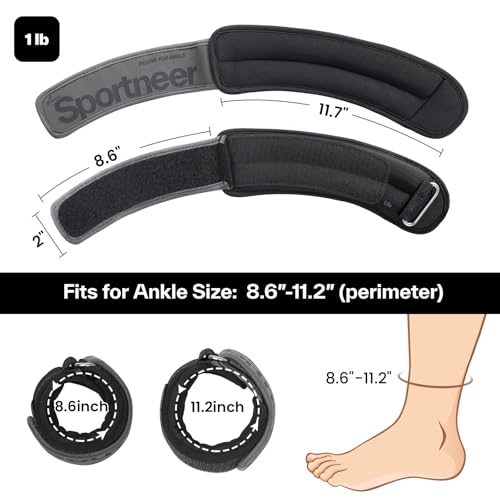 Sportneer Ankle Weights 0.5/1/2/3/5 LBS 1 Pair Wrist Leg Arm Weights - color: Black, size: 1 lb x 2