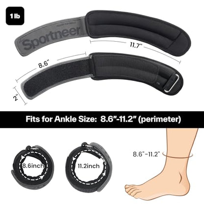Sportneer Ankle Weights 0.5/1/2/3/5 LBS 1 Pair Wrist Leg Arm Weights - color: Black, size: 1 lb x 2