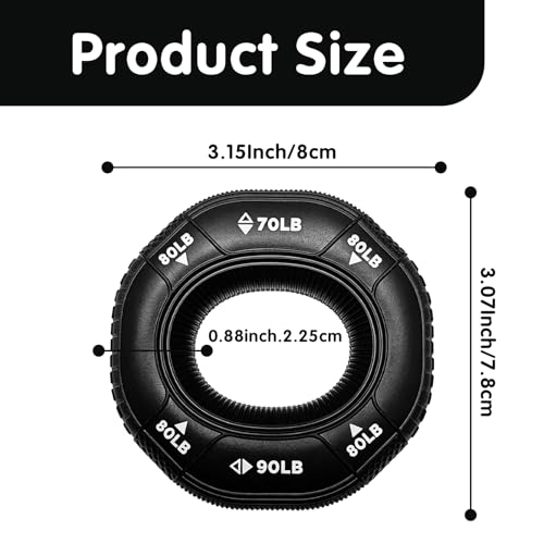Hand Grip Strengthener, 3 in 1 Grip Strength Trainer, Fingers Exerciser - Silicone Rings for Muscle Training Sports Rock Climbing Finger Rehabilitation Training, Adjustable 70-80-90LB, Black