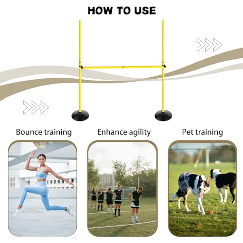 Adjustable Height Agility Hurdle Set Multi-Function Soccer Trainning Pole Set Coaching Sticks with Rubber Base - color: 4.9 FT, style: Pack of 6