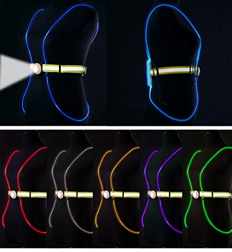 LONGU Led Running Reflective Vest Safety Night Light USB Rechargeable Cycling Multicolored Fiber Optics Suit Women Men Kids Adjustable Light Weight Gear for Jogging Biking