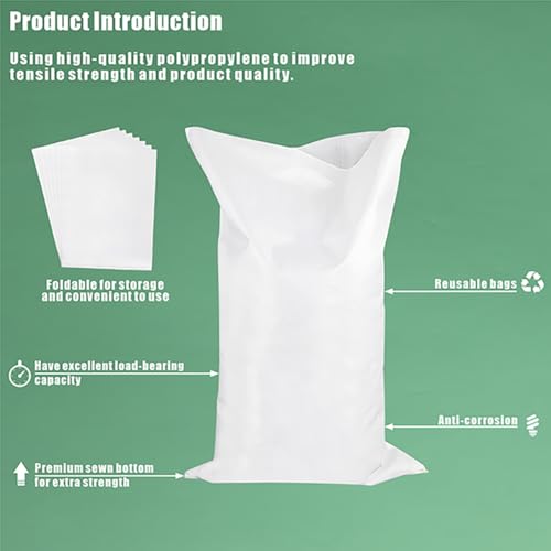 50 Pack Empty Sandbags with Ties,14x26 inches Woven Polypropylene Sand Bags(White)