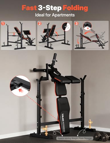 YOLEO 880-1980Lbs Standard/Olympic Weight Bench with Rack, Foldable Bench Press Set Home Gym Strength Series for Beginner/immediate/Advanced Fullbody Workout