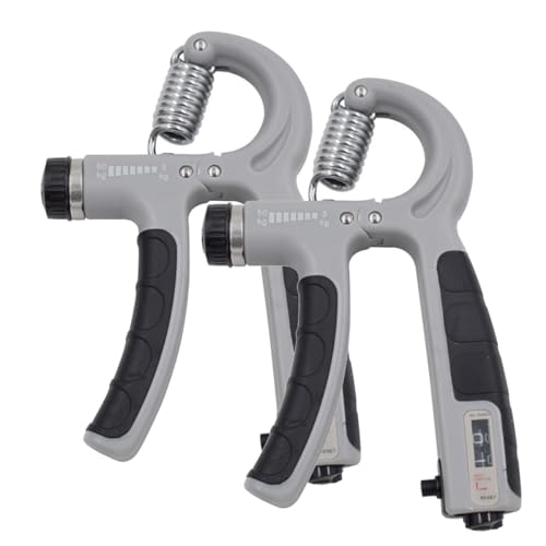 2 Pack Hand Grip Strength Trainer for Muscle Building with Counter, Adjustable Resistance 10-130 lbs, Wrist Forearm Strengthener Finger Strengthener - color: Grey