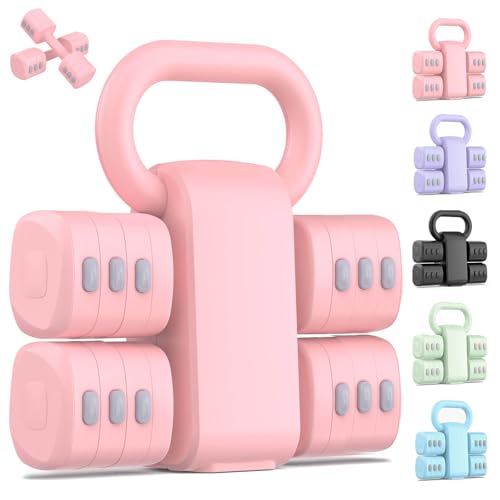 2-in-1 Adjustable Dumbbell Set, Upgraded 4 Levels Hand Weights for Women Men, Each 2.2/3.3/4.4/5.5lb, Convertible Weights Dumbbells and Kettlebell Set for Home Gym Exercise & Fitness - color: Pink