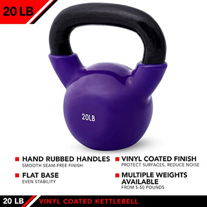 JFIT Kettlebell Weights Vinyl Coated Iron - style: 20lb (Purple)