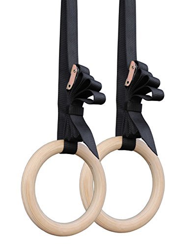 Titan Fitness 28mm Gymnastics Rings, Non-Slip Wooden Rings, Extra Long 16 FT Nylon Straps, FIG Gymnastic Rings with Cam Buckle System, Olympic Pull Up Fitness Rings, Rated 600 LB