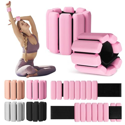 Wrist Weights Set of 2(1Lbs Each), Wearable Wrist Ankle Weights for Women & Men, Adjustable Arm & Leg Weights for Walking, Yoga, Swimming, Gym - color: Pink