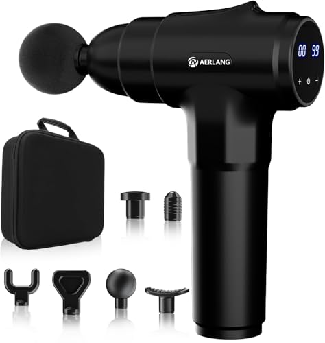 AERLANG Muscle Massage Gun, Back Massager Deep Tissue Gun for Athletes to Relief Pain and Relax with 20 Adjustable High Intensity Speeds 6 Heads, Body Carrying Case