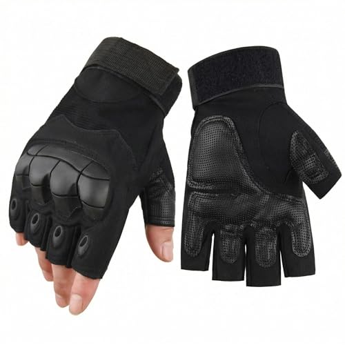 Fingerless Motorcycle Gloves for Men Women,Breathable TPU Protection,for Motorcycle Cycling ATV Riding Tactical Training Fitness Workout Black - size: Large