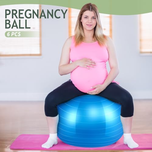 Hungdao 6 Pack Exercise Ball Bulk Inflatable Pregnancy & Workout Ball 22 Inch Heavy Duty Pilates Ball for Yoga Stretching Therapy Balance Physical Fitness - color: Blue