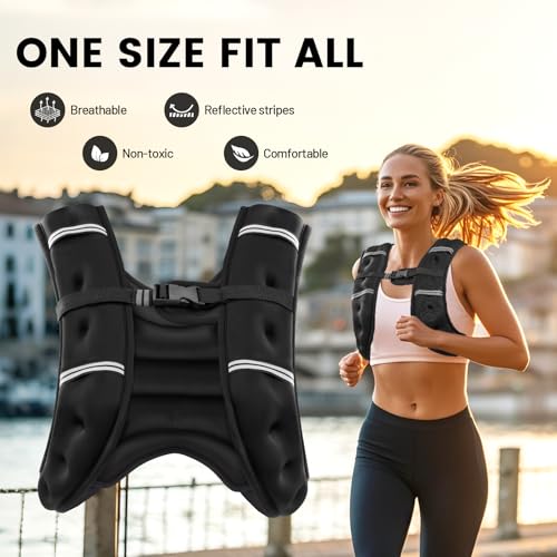 6lb/8lb/12lb/16lb/20Lb Weighted Vest Woman Men with Reflective Stripe, Chest Size Adjustable Strength Training Weight Vest for Walk Running Jogging - color: Black, size: 8 Lbs