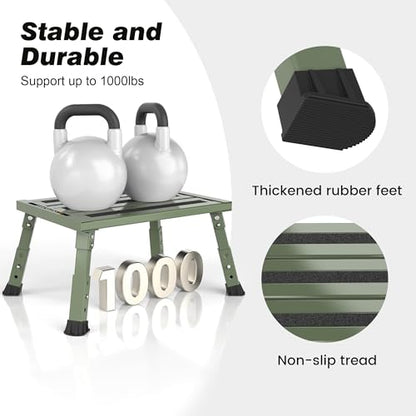 Adjustable RV Step Stool, 3-Step Height Adjustment, Foldable Legs, Wide Anti-Slip Surface,Supports Up to 1,000 lb, Premium Aluminum Construction Easy to Carry (Army Green) - color: Army Green