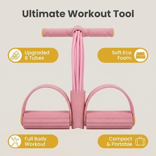 Handles for Elastic Resistance Tube Multifunction Fitness Training Pull Exercise Bands Abdomen/Waist/Arm/Leg Device Foot Handle, with Pedal Rope Fashion Tension Stretching 8 Puller Band Pedal(Pink)