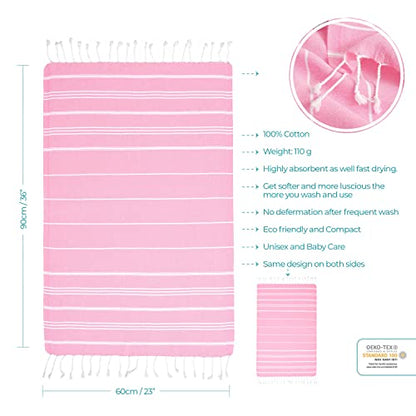 Cacala 100% Turkish Cotton Kitchen Tea Towels, Highly Absorbent Luxury Soft Quick Drying Dish Towel with Hanging Loop for Gym, Yoga, Bath, Sports, Cleaning and Kitchen (23 x 36), Sugar Pink - color: Sugar Pink