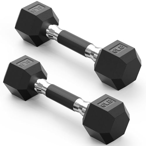 PAPABABE Hex Dumbbell Set with Rubber Grip 2.5-125lb, Odorless Rubber Coated Weight Fixed Dumbbells Set of 2/Single, Weights for Women at Home, Hand Weights for Home Gym & Strength Training,Pesas Para Ejercicios - size: 6 lb, Pair, style: Rubber Grip