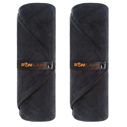 SUNLAND Microfiber Gym Bath Towel Ultra Soft Travel Camping Towel Super Absorbent Swimming Sport Yoga Sweat Towels with Straps for Adults and Children - color: Black X 2