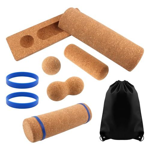 Cork Balance Board Foot Restoration and Balance Kit,4-in-1 Foot & Ankle Strengthener Kit,Balance Trainer with Massage Roller & Ball,Toe Resistance Bands