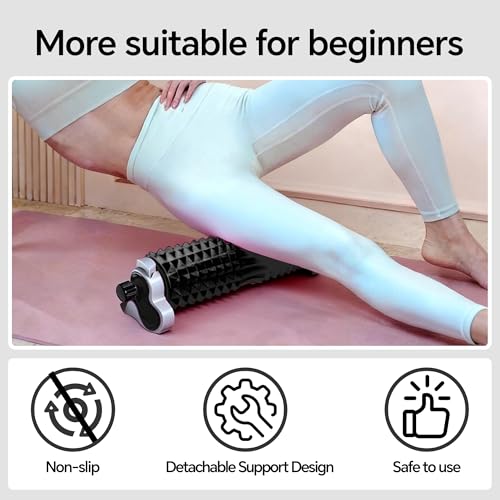 Foam Roller with Detachable Stand, 18” Deep Tissue Massage Roller, 3-Level Height Adjustable Support, Beginner-Friendly Design for Home Workout & Muscle Recovery - Black - color: Black