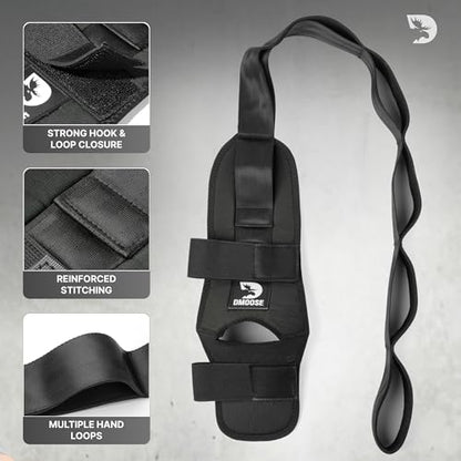 DMoose Fitness Foot & Calf Stretcher with Adjustable Padded Stretching Strap for Plantar Fasciitis, Hamstring, Heel Spurs and Achilles Tendonitis Relief - Yoga Leg Stretch Strap for Flexibility - color: Black Premium