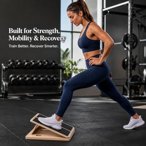 Slant Board for Exercise, 5-Position Adjustable Wooden Calf Stretcher, Portable Slant Board for Calf Stretching, Incline Board for Squats, Physical Therapy, Knee, Leg, Foot & Ankle Mobility