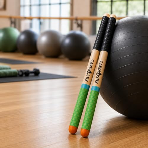 Cardiostix 8.5oz Cardio Drum Sticks per set (1 pair of sticks only) Weighted Double Grip Premium American Hickory Wood (Rainbow #3) | Drumming, Fitness, Aerobic Class - color: RAINBOW #3