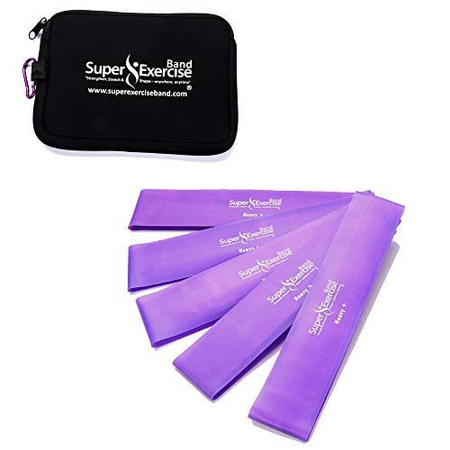 USA 14" x 3" Extra Long Latex Free Mini Loop Bands in 3, 5, 10 Pack Sets. 10 Strengths for Resistance Training, Stretching, Yoga, Toning. Plus an Exclusive iPhone App and E-Book. - color: r. Purple HEAVY+ Loop Band 5 Pack