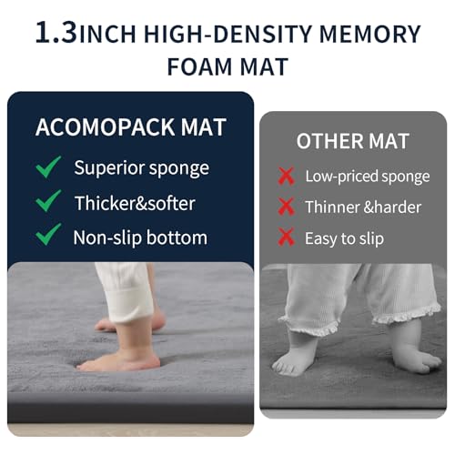 ACOMOPACK Baby Play Mat for Floor 1.3" Thick Memory Foam Play Mat 79"×157" Tummy Time Crawling with Non-slip Bottom for Living Room,Nursery,Soft Velvet Playpen Mats for Kids,Infants（Dark Grey）