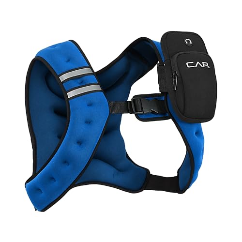 CAP Barbell 8LB Weighted Vest – Unisex Workout Vest with Phone Pouch, Reflective Strips, and Adjustable Fit for Walking, Running, Cardio, and Strength Training | Black or Blue - color: Blue
