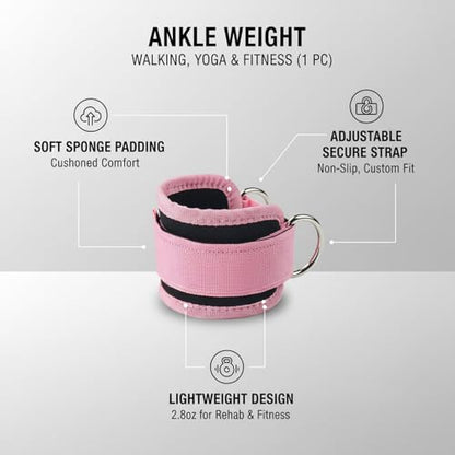 Ankle Weights with Soft Sponge Padding and Adjustable Hook and Loop Straps for Walking, Yoga, and Fitness (1 PC) - color: Pink