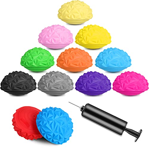 12 Pcs Balance Pods Sensory Stepping Stones for Kids Stability Balance Trainer Dots Ball Half with Hand Pump Physical Therapy Dome Balance Disc for Adults Core Strength Coordination Yoga Exercise