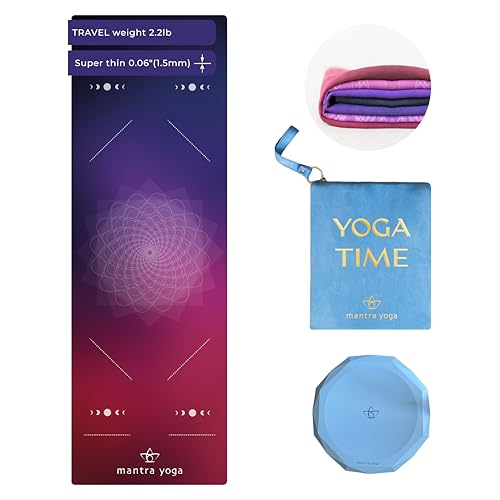 Mantra Yoga Travel PRO 1.5mm with Knee Pad - Foldable Fitness & Exercise Mat with Bag | Lightweight, Compact & Eco-Friendly | Non-Slip & Washable | For All Types of Yoga | 72" L x 24" W | 2.6 lbs - color: Asana