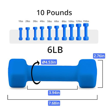 Portzon Dumbbells Neoprene with Non Slip Grip weight for Total Body Workout Compatible with of 2 Set,1-15 LB, Anti-Slip, Anti-roll, Hex Shape