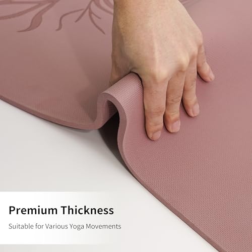 HAHE Yoga Mat Thick (8MM,1/3"), Eco-Friendly POE Non Slip Yoga Mat, High Rebound & Shock Absorption, Anti-Tear & Sweat-Resistant for Yoga, Fitness, Home, Workouts, Large Pilates Mats 72"x24" with Carrying Strap (Dark Pink)