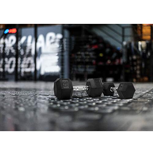 LIONSCOOL Odorless Rubber Encased Hex Dumbbells in Pairs or Single, Hand Dumbbell Weight with Metal Handle for Strength Training, Resistance Training, Build Muscle and Full Body Workout, 5-65lbs - style: 55LB SINGLE