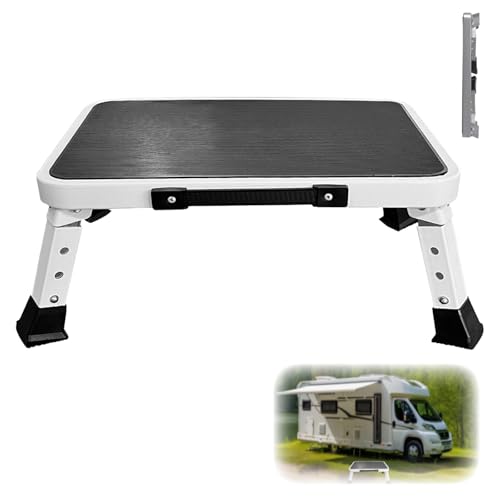 RV Step Stool Foldable Adjustable Step Ladder Sturdy Metal Stable Step Stool with a Non-Slip Platform Supports up to 500 lb with Non-Slip Rubber Feet