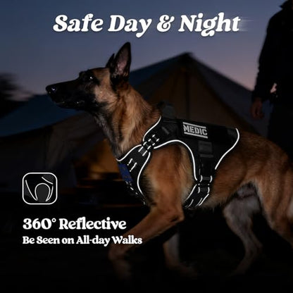 rabbitgoo Tactical Dog Harness X-Large, Heavy Duty Military No Pull Vest - color: Black Reflex, size: X-Large