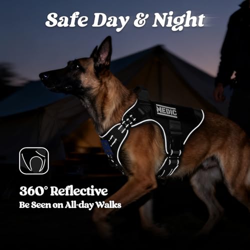 rabbitgoo Tactical Dog Harness for Large, Heavy Duty Military No Pull Vest - color: Black Reflex, size: Large