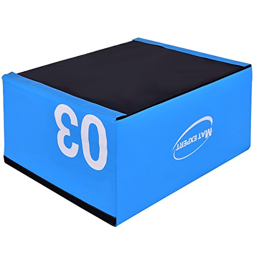 PVC Soft Foam Jumping Box Plyometric Exercise Fitness Safe Box (Blue 18" Height)