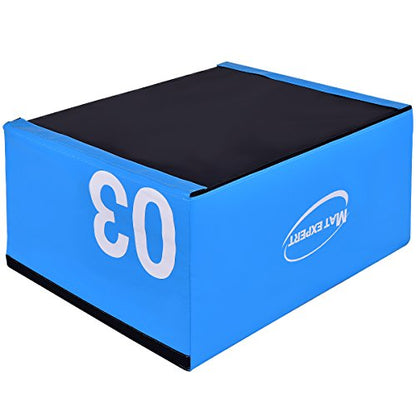 PVC Soft Foam Jumping Box Plyometric Exercise Fitness Safe Box (Blue 18" Height)