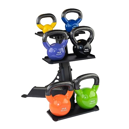 Body-Solid (GDKR50B) 3-Tier Kettlebell Rack - Compact, Durable Kettlebells Weight Stand for Home Gym, Fits 5-50 lb Kettle bells
