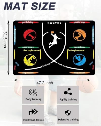Portable Basketball Training Mat - Agile Stepping Training mat, designed for all ages with anti slip and silent features to improve speed, strength, and coordination | Indoor/Outdoor Practice mat with Portable Bag