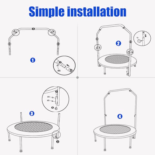 Fitness Rebounder Handle Bar Accessory for 40" Round Mini Trampoline with Foam Handle, Fitness Trampoline Handle Bar Fit for Straight Leg Within 2.5CM/0.98IN Dia (Trampoline Not Included)