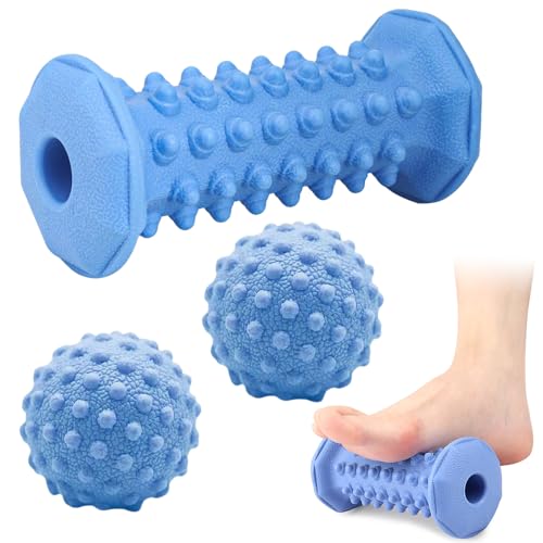 3 Pack Massage Ball Set - Massage Roller for Plantar Fasciitis,Lacrosse Ball Massage Ball Therapy,Foot Roller, Myofascial Release Ball,Foot Massage Roller for Back,Yoga Roller, Foot Pain Relief（Blue）