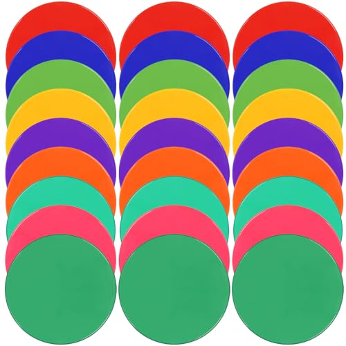 Poly Spots 9inch Poly Spot Markers for Gym Floor, 9 Colors 18/36 Pcs Non-Slip Rubber Floor Dots Flat Cones Round Agility Markers for Sports Soccer Basketball PE Training, Dance, Classroom Activities - style: 27Pcs 9colors 9inch