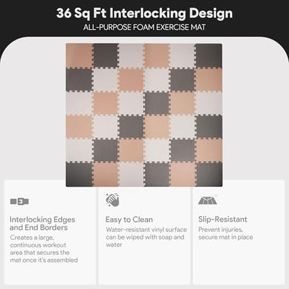 BalanceFrom Foam Floor Tiles for Kids - Non-Toxic Comfortable Baby Play Mat and Interlocking Foam Tiles for Crawling & Development, Soft Play Mat for Babies, 36 Tiles Cover 36 SQ SF