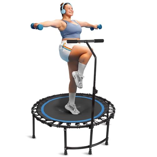 SereneLife 40"/50" Mini Trampoline for Adults - 450/550LBS Fitness Trampoline with Reinforced Springs & Adjustable Safety Handle - Stable & Quiet Supports Whole-Body Workout & Relaxation - style: 40" - Round